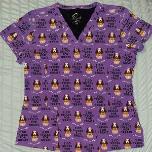 Halloween Dog Print Women's Scrub Top